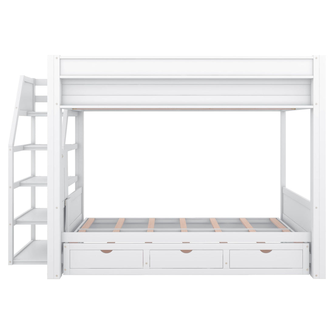 Full Size Wood Convertible Bunk Bed with Storage Staircase, Bedside Table, and 3 Drawers Gray | Just Better Bunk Beds - View 28