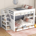 Full Size Wood Convertible Bunk Bed with Storage Staircase, Bedside Table, and 3 Drawers Gray | Just Better Bunk Beds - View 21