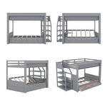 Full Size Wood Convertible Bunk Bed with Storage Staircase, Bedside Table, and 3 Drawers Gray | Just Better Bunk Beds - View 15