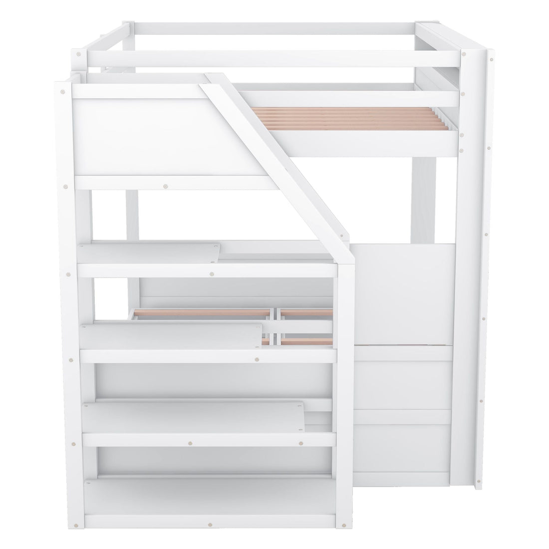 Full Size Wood Convertible Bunk Bed with Storage Staircase, Bedside Table, and 3 Drawers Gray | Just Better Bunk Beds - View 30