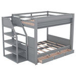 Full Size Wood Convertible Bunk Bed with Storage Staircase, Bedside Table, and 3 Drawers Gray | Just Better Bunk Beds - View 20