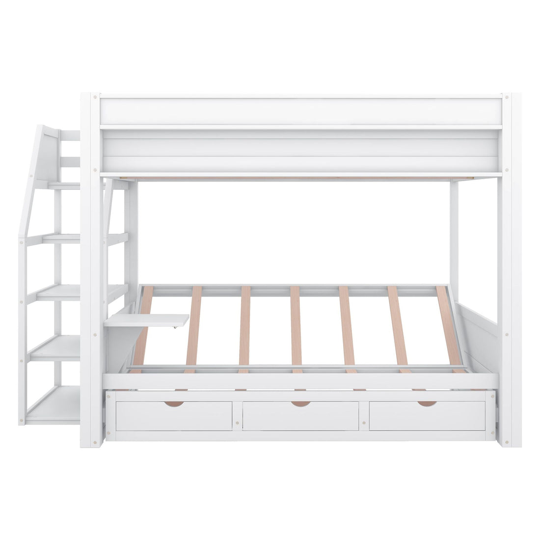 Full Size Wood Convertible Bunk Bed with Storage Staircase, Bedside Table, and 3 Drawers Gray | Just Better Bunk Beds - View 25