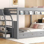 Full Size Wood Convertible Bunk Bed with Storage Staircase, Bedside Table, and 3 Drawers Gray | Just Better Bunk Beds - View 16