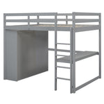 Full Size Wood Loft Bed with Built-in Wardrobe, Desk, and Storage, Gray | Just Better Bunk Beds - View 8