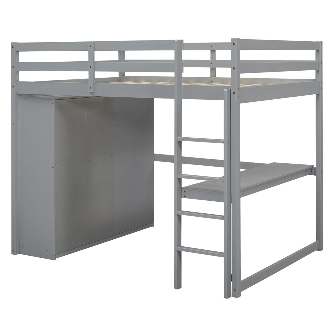 Full Size Wood Loft Bed with Built-in Wardrobe, Desk, and Storage, Gray | Just Better Bunk Beds - View 8