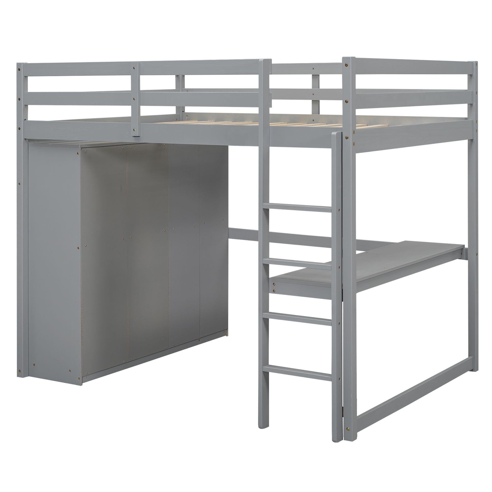 Full Size Wood Loft Bed with Built-in Wardrobe, Desk, and Storage, Gray | Just Better Bunk Beds - View 8