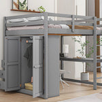 Full Size Wood Loft Bed with Built-in Wardrobe, Desk, and Storage, Gray | Just Better Bunk Beds - Assembly View