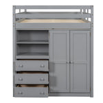 Full Size Wood Loft Bed with Built-in Wardrobe, Desk, and Storage, Gray | Just Better Bunk Beds - View 14