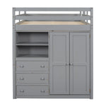 Full Size Wood Loft Bed with Built-in Wardrobe, Desk, and Storage, Gray | Just Better Bunk Beds - View 20