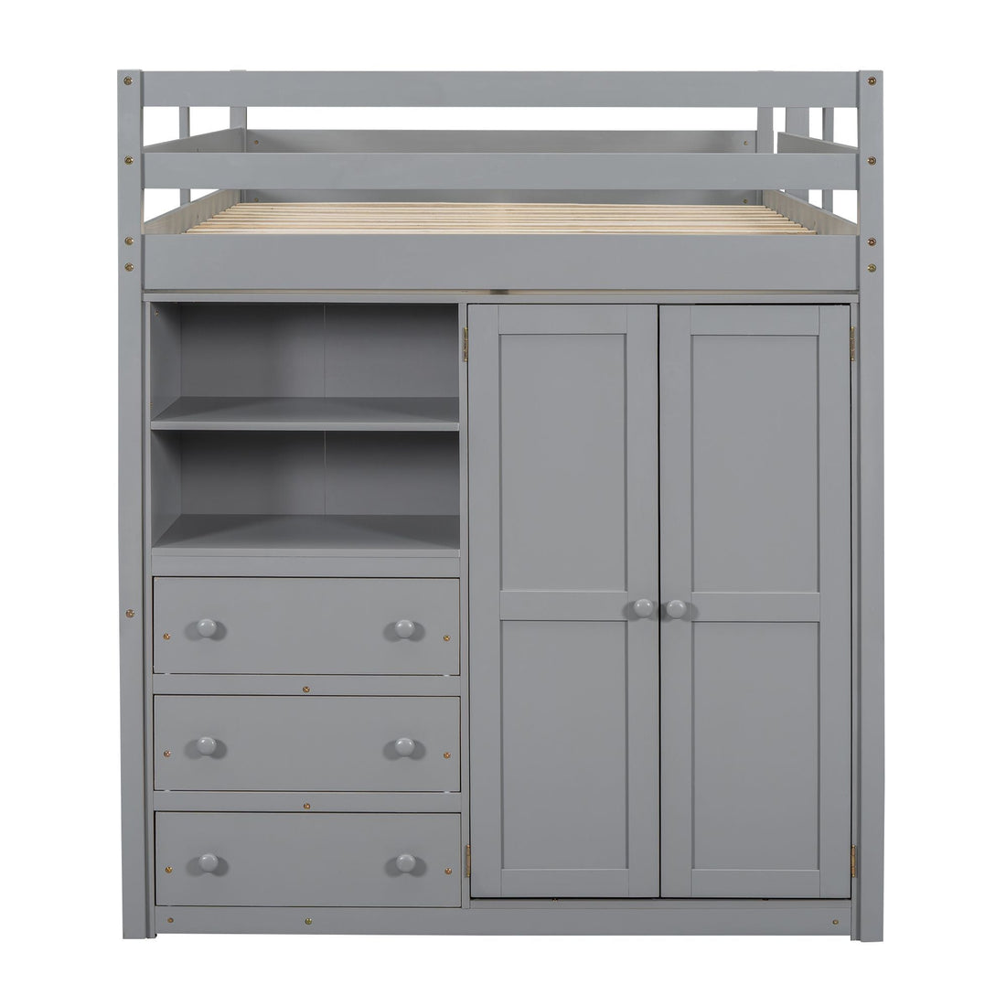 Full Size Wood Loft Bed with Built-in Wardrobe, Desk, and Storage, Gray | Just Better Bunk Beds - View 20