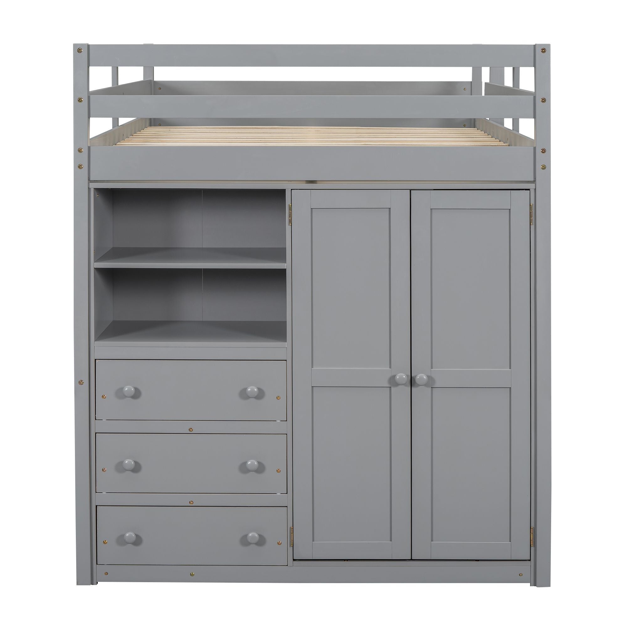 Full Size Wood Loft Bed with Built-in Wardrobe, Desk, and Storage, Gray | Just Better Bunk Beds - View 20
