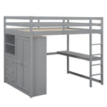 Full Size Wood Loft Bed with Built-in Wardrobe, Desk, and Storage, Gray | Just Better Bunk Beds - View 18