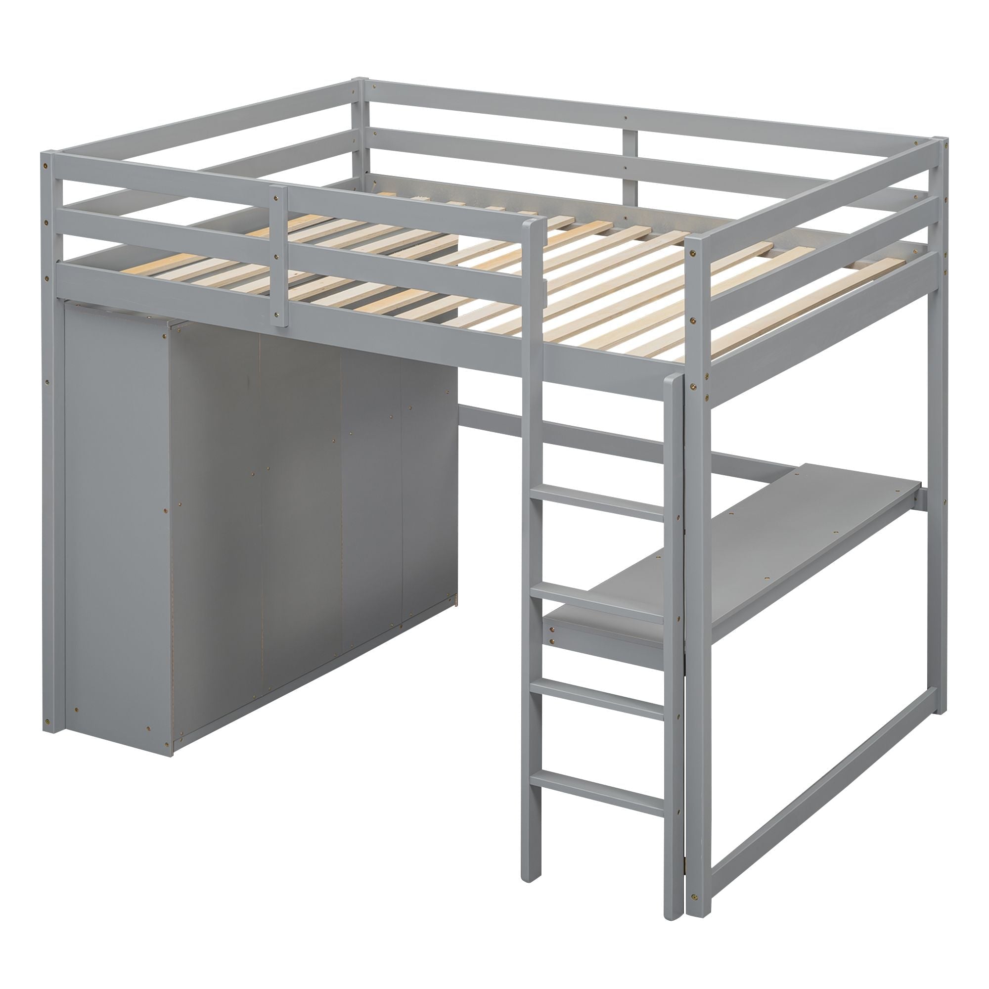 Full Size Wood Loft Bed with Built-in Wardrobe, Desk, and Storage, Gray | Just Better Bunk Beds - View 11
