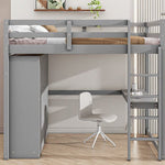 Full Size Wood Loft Bed with Built-in Wardrobe, Desk, and Storage, Gray | Just Better Bunk Beds - View 6