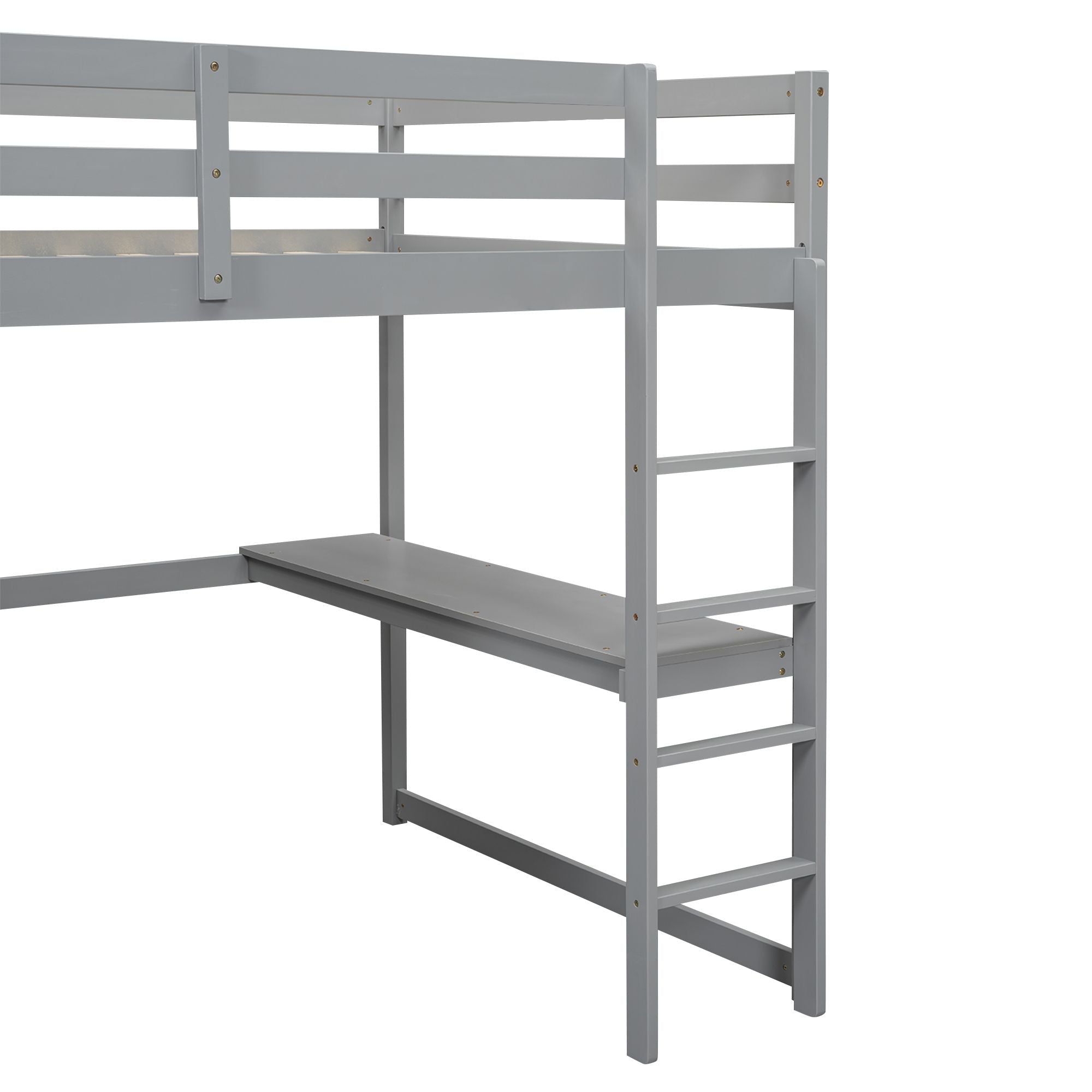 Full Size Wood Loft Bed with Built-in Wardrobe, Desk, and Storage, Gray | Just Better Bunk Beds - View 13