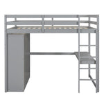 Full Size Wood Loft Bed with Built-in Wardrobe, Desk, and Storage, Gray | Just Better Bunk Beds - View 19