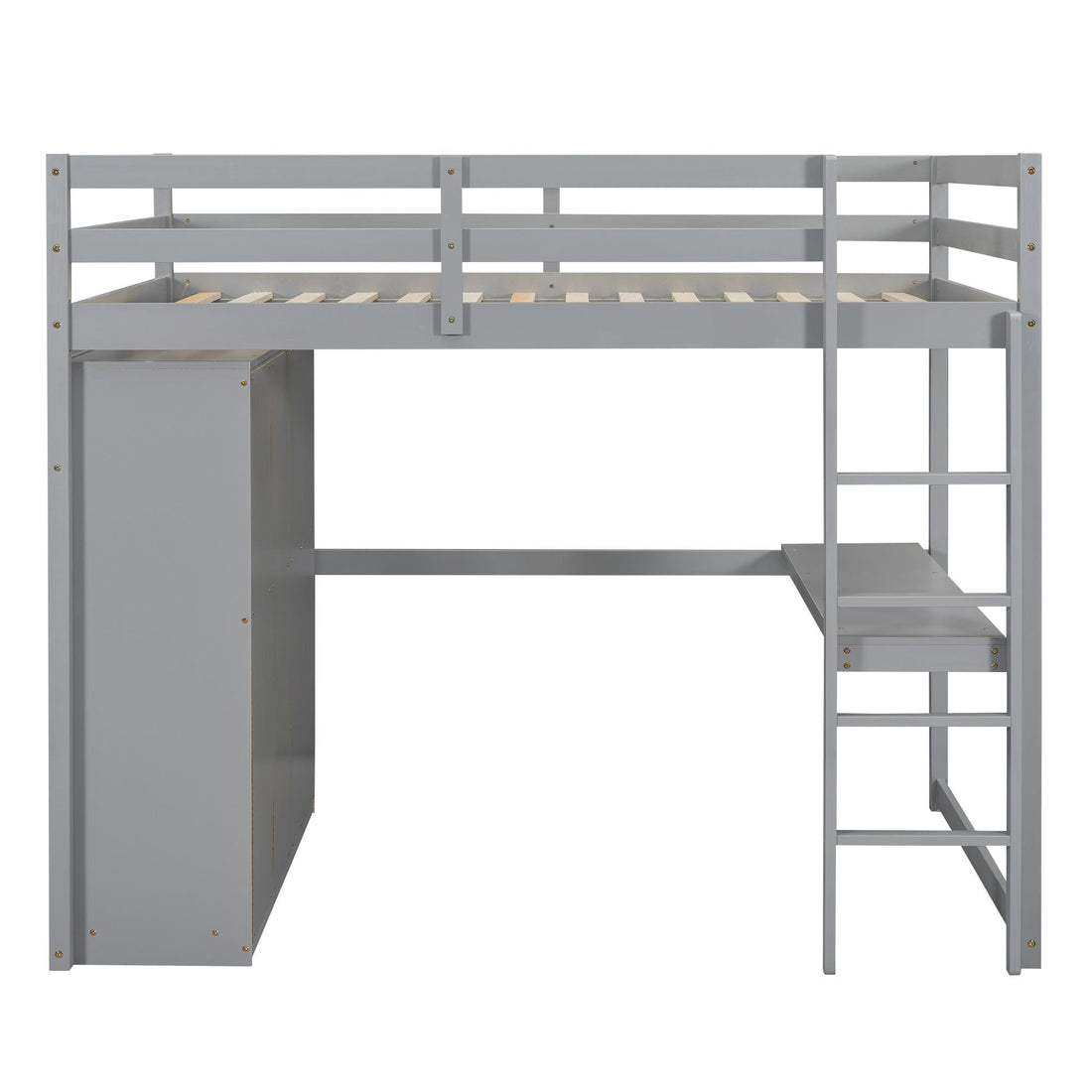 Full Size Wood Loft Bed with Built-in Wardrobe, Desk, and Storage, Gray | Just Better Bunk Beds - View 19