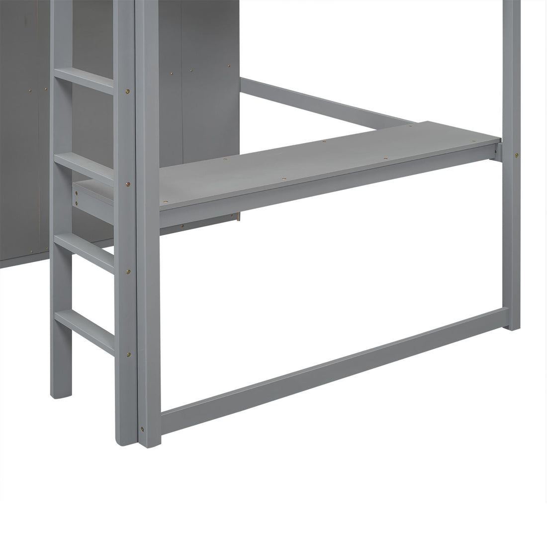 Full Size Wood Loft Bed with Built-in Wardrobe, Desk, and Storage, Gray | Just Better Bunk Beds - View 9