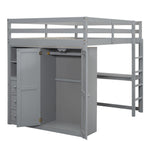 Full Size Wood Loft Bed with Built-in Wardrobe, Desk, and Storage, Gray | Just Better Bunk Beds - View 16