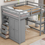 Full Size Wood Loft Bed with Built-in Wardrobe, Desk, and Storage, Gray | Just Better Bunk Beds - View 5
