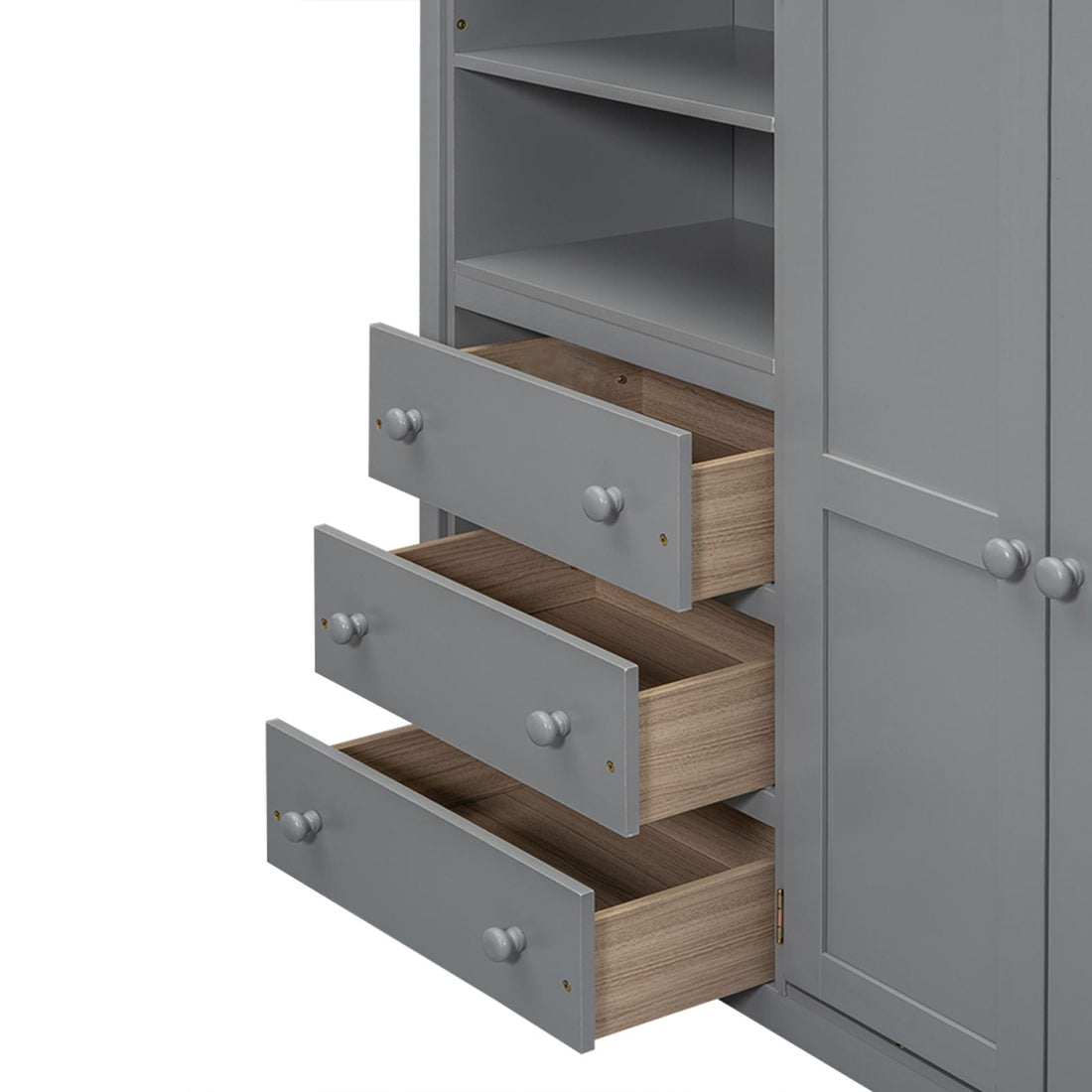 Full Size Wood Loft Bed with Built-in Wardrobe, Desk, and Storage, Gray | Just Better Bunk Beds - View 12