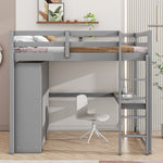 Full Size Wood Loft Bed with Built-in Wardrobe, Desk, and Storage, Gray | Just Better Bunk Beds - Detail View