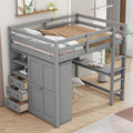 Full Size Wood Loft Bed with Built-in Wardrobe, Desk, and Storage, Gray | Just Better Bunk Beds