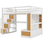 Full-Size Wood Loft Bed with Desk, Shelves, Drawers, Storage Staircase White and Natural | Just Better Bunk Beds - View 16