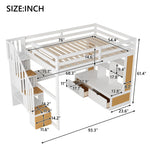 Full-Size Wood Loft Bed with Desk, Shelves, Drawers, Storage Staircase White and Natural | Just Better Bunk Beds - Assembly View
