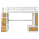 Full-Size Wood Loft Bed with Desk, Shelves, Drawers, Storage Staircase White and Natural | Just Better Bunk Beds - View 18