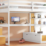 Full-Size Wood Loft Bed with Desk, Shelves, Drawers, Storage Staircase White and Natural | Just Better Bunk Beds - View 9