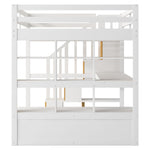 Full-Size Wood Loft Bed with Desk, Shelves, Drawers, Storage Staircase White and Natural | Just Better Bunk Beds - View 19
