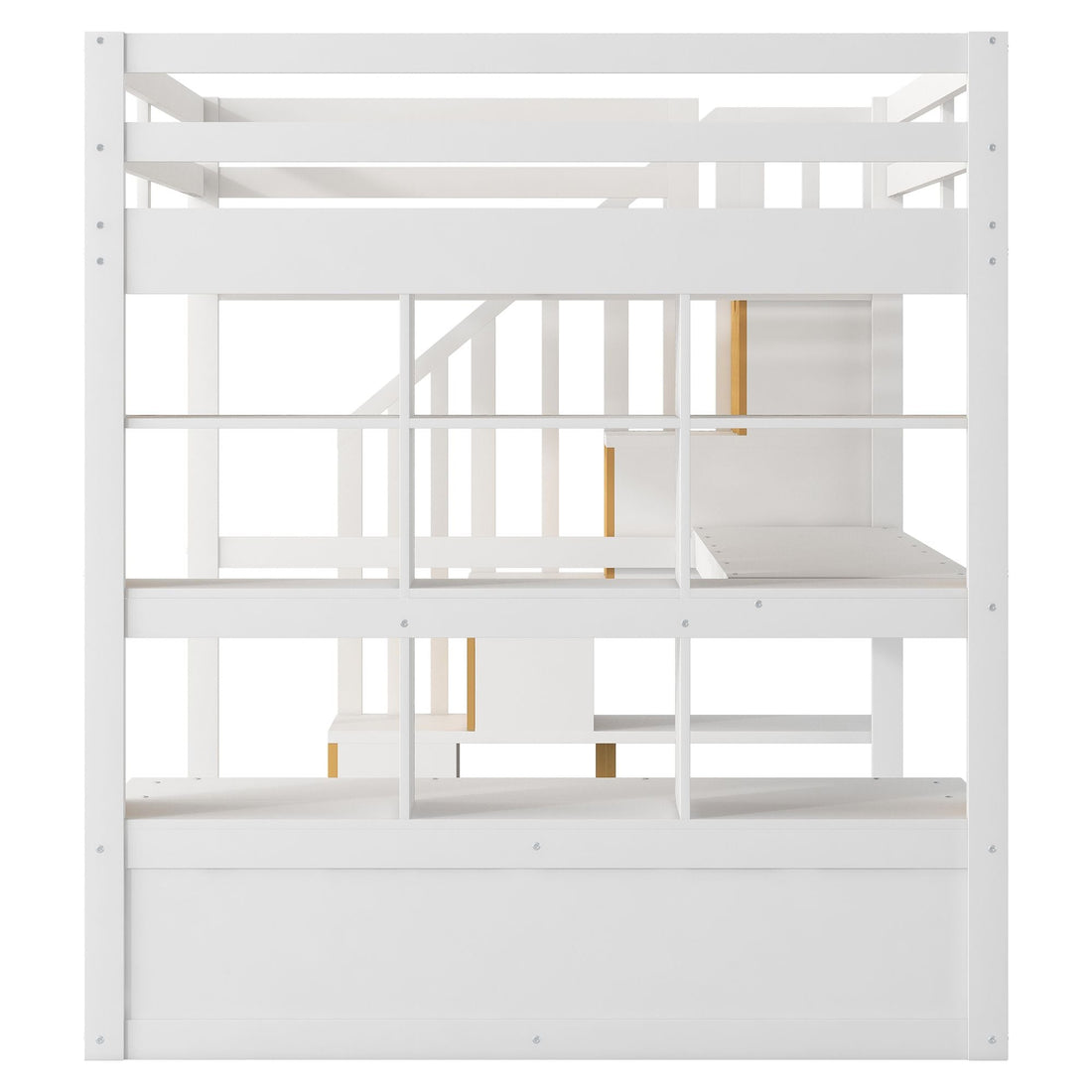Full-Size Wood Loft Bed with Desk, Shelves, Drawers, Storage Staircase White and Natural | Just Better Bunk Beds - View 19