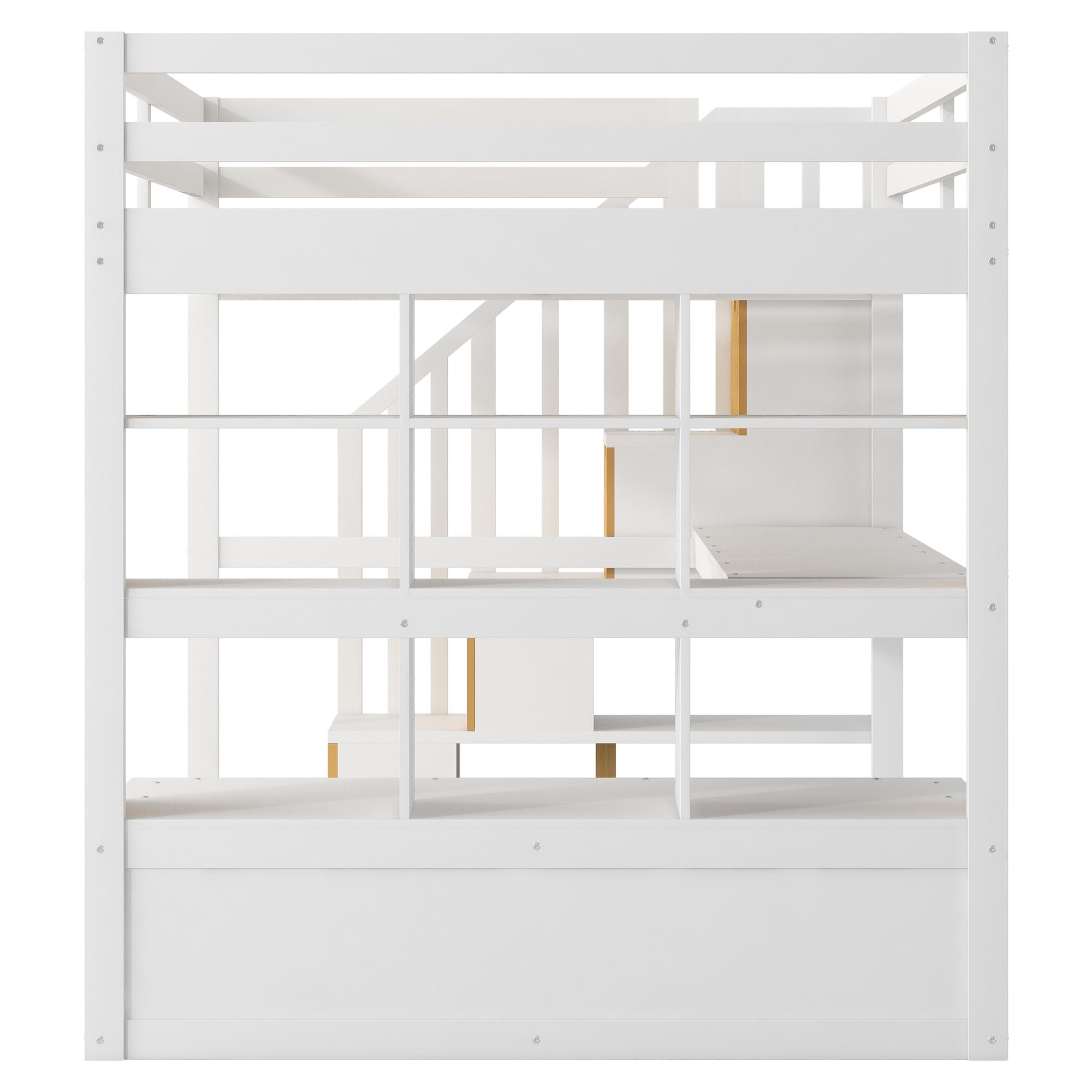 Full-Size Wood Loft Bed with Desk, Shelves, Drawers, Storage Staircase White and Natural | Just Better Bunk Beds - View 19