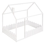 Full-Size Wooden Kids Bed with Protective Fence, House-Shaped Design in White, Gray, Espresso | Just Better Bunk Beds - View 13