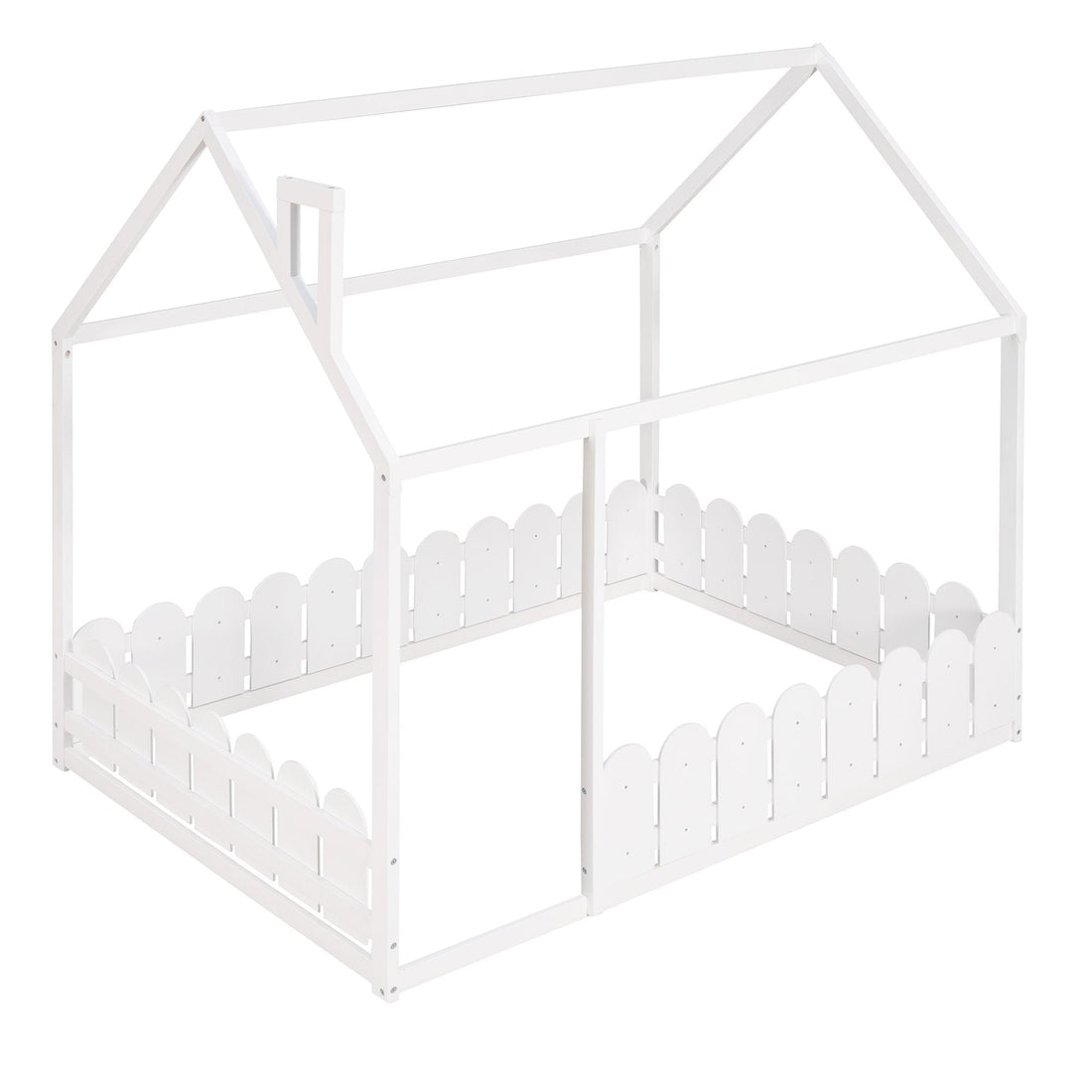 Full-Size Wooden Kids Bed with Protective Fence, House-Shaped Design in White, Gray, Espresso | Just Better Bunk Beds - View 13