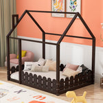 Full-Size Wooden Kids Bed with Protective Fence, House-Shaped Design in White, Gray, Espresso | Just Better Bunk Beds - View 30
