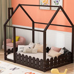 Full-Size Wooden Kids Bed with Protective Fence, House-Shaped Design in White, Gray, Espresso | Just Better Bunk Beds - View 42
