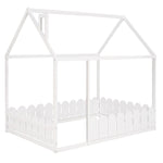Full-Size Wooden Kids Bed with Protective Fence, House-Shaped Design in White, Gray, Espresso | Just Better Bunk Beds - View 9