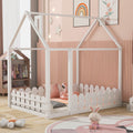 Full-Size Wooden Kids Bed with Protective Fence, House-Shaped Design in White, Gray, Espresso | Just Better Bunk Beds