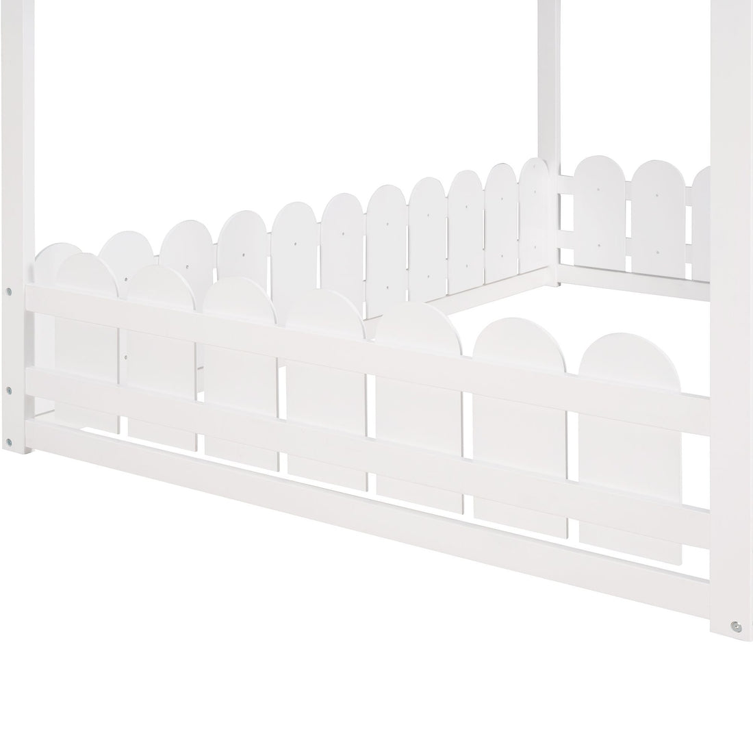 Full-Size Wooden Kids Bed with Protective Fence, House-Shaped Design in White, Gray, Espresso | Just Better Bunk Beds - View 5