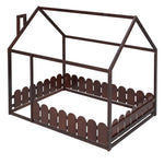 Full-Size Wooden Kids Bed with Protective Fence, House-Shaped Design in White, Gray, Espresso | Just Better Bunk Beds - View 40