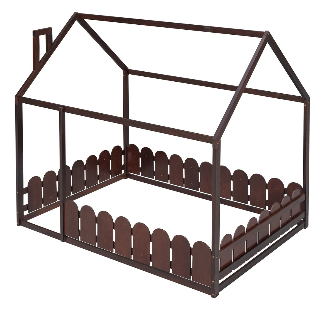 Full-Size Wooden Kids Bed with Protective Fence, House-Shaped Design in White, Gray, Espresso | Just Better Bunk Beds - View 40