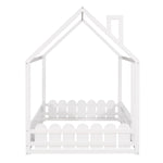 Full-Size Wooden Kids Bed with Protective Fence, House-Shaped Design in White, Gray, Espresso | Just Better Bunk Beds - View 14