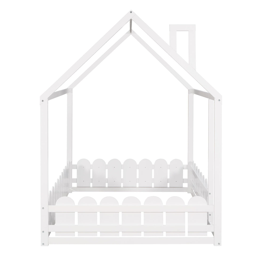 Full-Size Wooden Kids Bed with Protective Fence, House-Shaped Design in White, Gray, Espresso | Just Better Bunk Beds - View 14