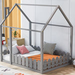 Full-Size Wooden Kids Bed with Protective Fence, House-Shaped Design in White, Gray, Espresso | Just Better Bunk Beds - View 27
