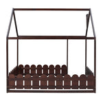Full-Size Wooden Kids Bed with Protective Fence, House-Shaped Design in White, Gray, Espresso | Just Better Bunk Beds - View 36