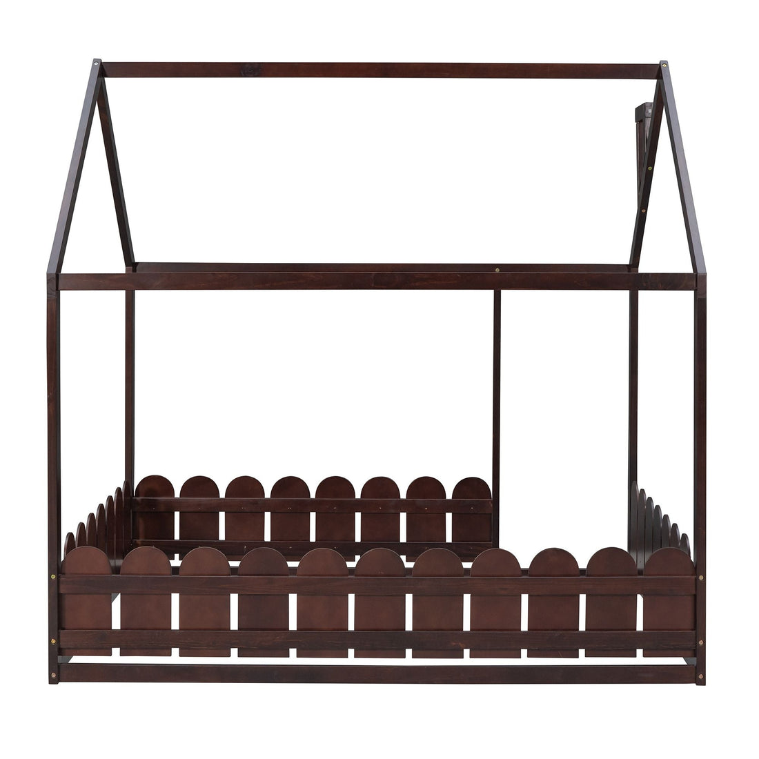 Full-Size Wooden Kids Bed with Protective Fence, House-Shaped Design in White, Gray, Espresso | Just Better Bunk Beds - View 36