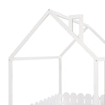 Full-Size Wooden Kids Bed with Protective Fence, House-Shaped Design in White, Gray, Espresso | Just Better Bunk Beds - View 6