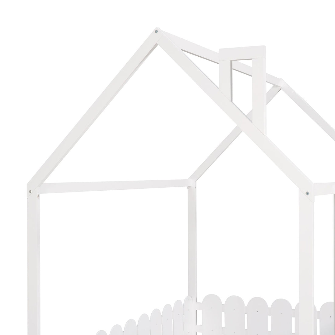 Full-Size Wooden Kids Bed with Protective Fence, House-Shaped Design in White, Gray, Espresso | Just Better Bunk Beds - View 6